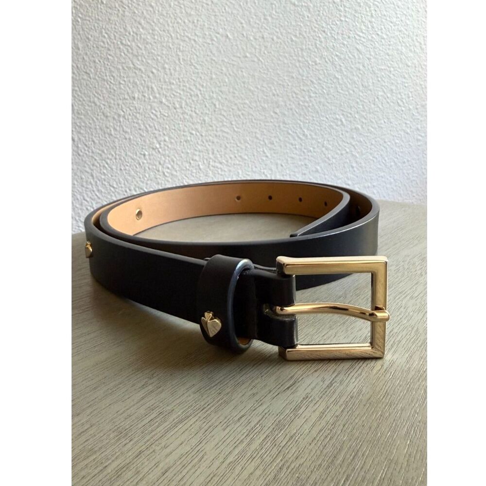 Kate Spade Black Leather Belt Gold Heart Studs Size M